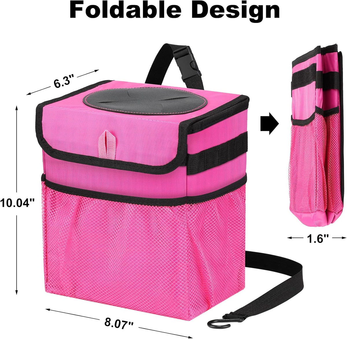 Car Trash Can Foldable Garbage Bin Leakproof 2.3 Gallons Car Trash Bag Pink