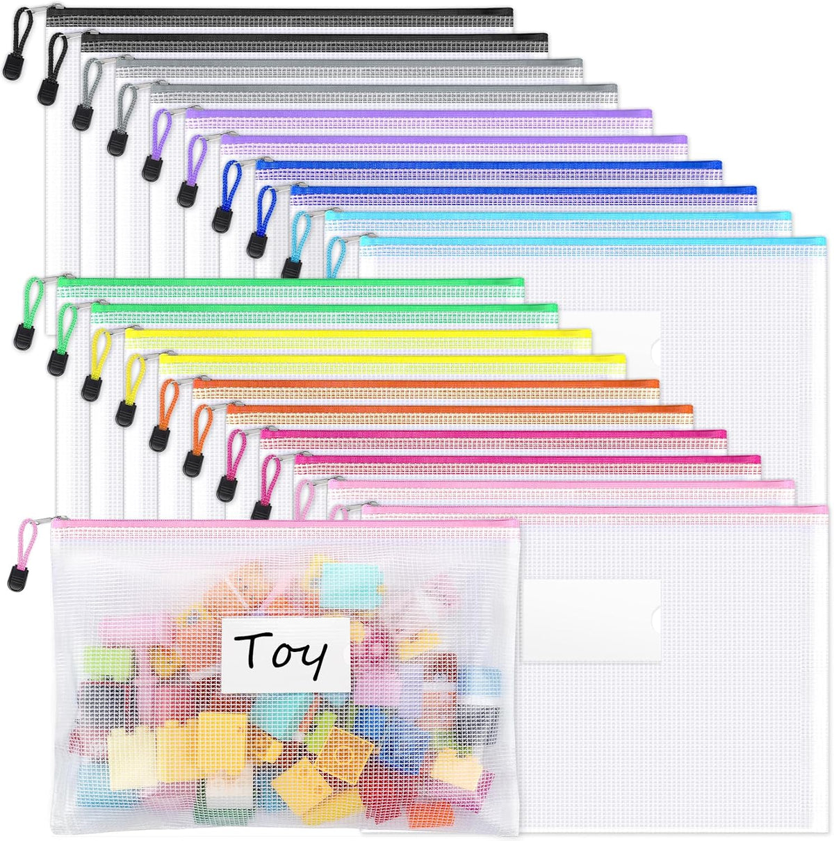 Sooez 20 Pack Mesh Zipper Pouch Bags, A4 Letter Size, Classroom Zipper Bags