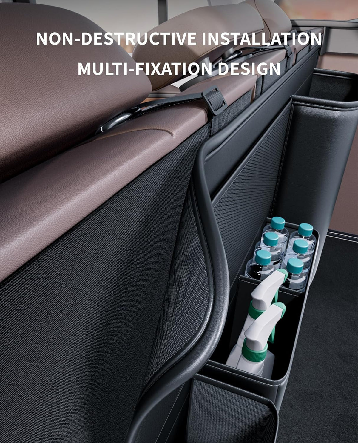 PU Leather Hanging Trunk Organizer, 36in Black | Sturdy Non-Sagging, Tool-Free Install, Fits SUV & Truck, Waterproof Easy Clean, Vertical Backseat Storage