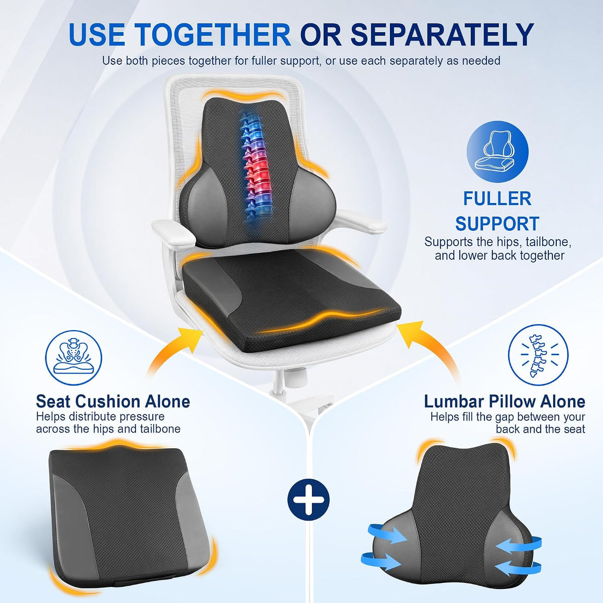 Lofty Aim Car Seat Cushion and Lumbar Support Pillow Set, Car Back Support