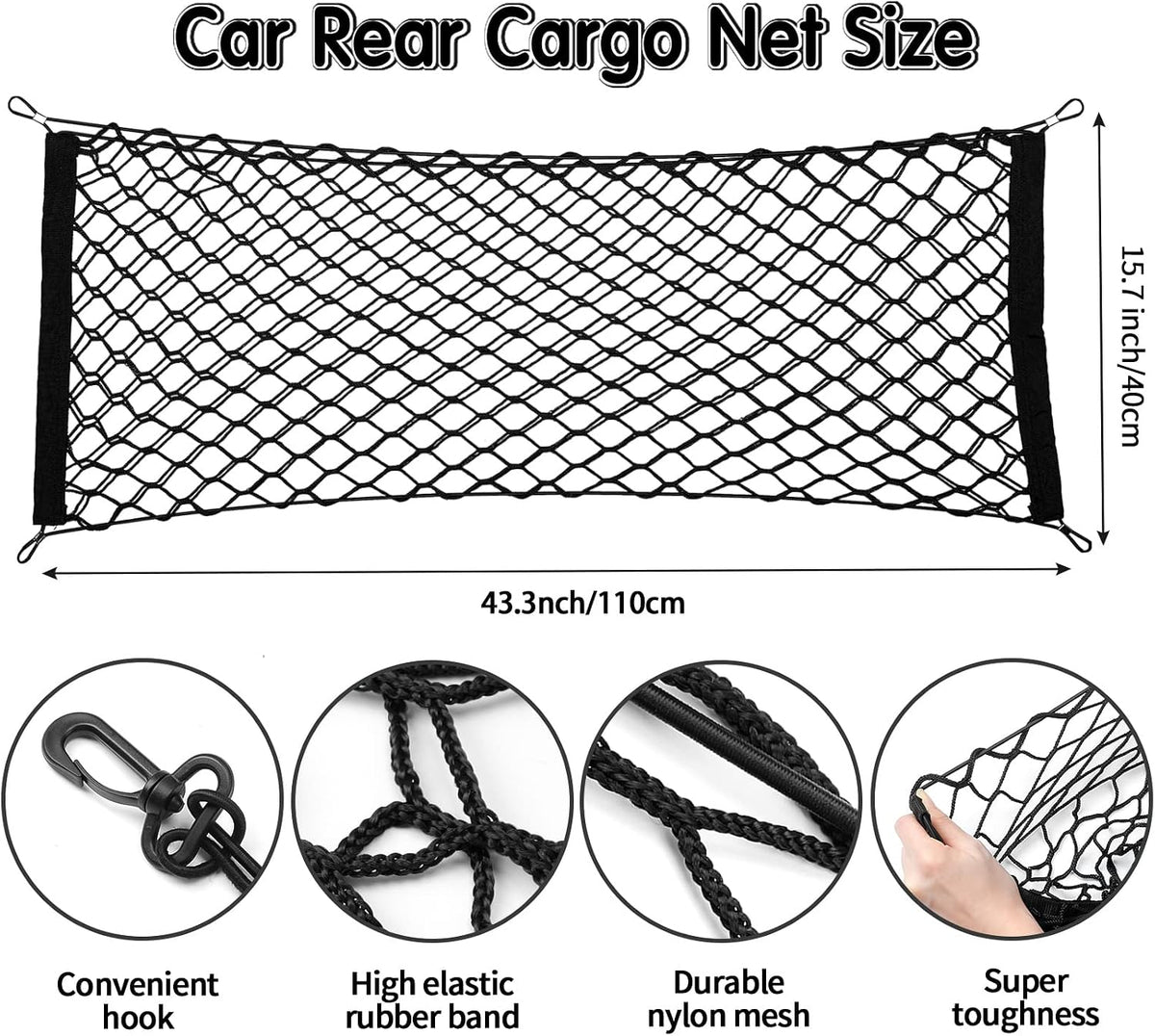 Tallew 2 Pcs Car Rear Cargo Net Adjustable, 43.3 x 15.7 Inches