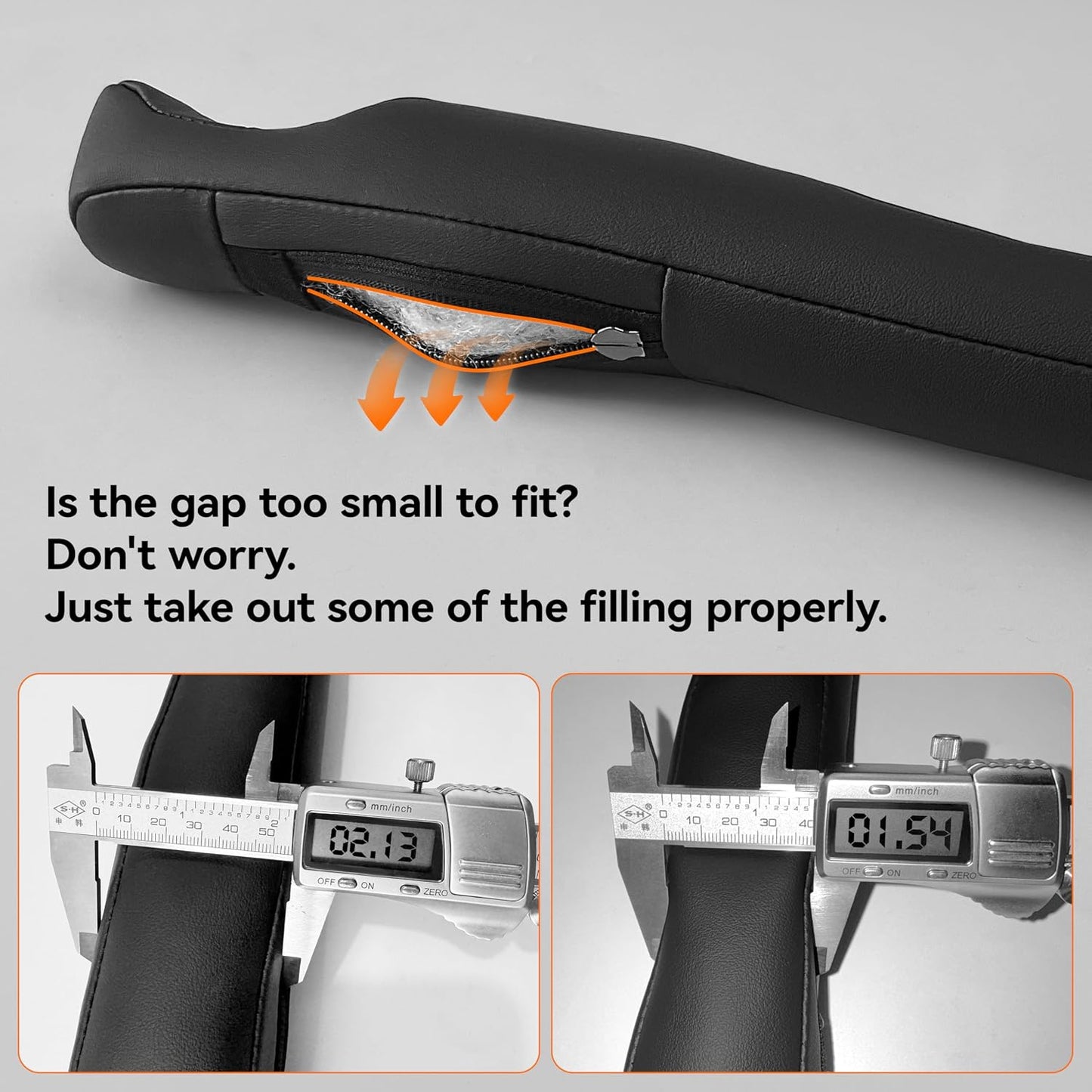 Car Seat Gap Filler 2 Pack, Faux Leather Strip/Plug Console Blockers for Cars, Trucks, SUVs, Adjustable Width 1.4–2.4 Inch, Universal Fit Prevents Items Falling Between Seats
