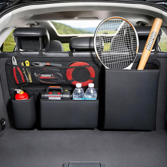 PU Leather Hanging Trunk Organizer, 36in Black | Sturdy Non-Sagging, Tool-Free Install, Fits SUV & Truck, Waterproof Easy Clean, Vertical Backseat Storage