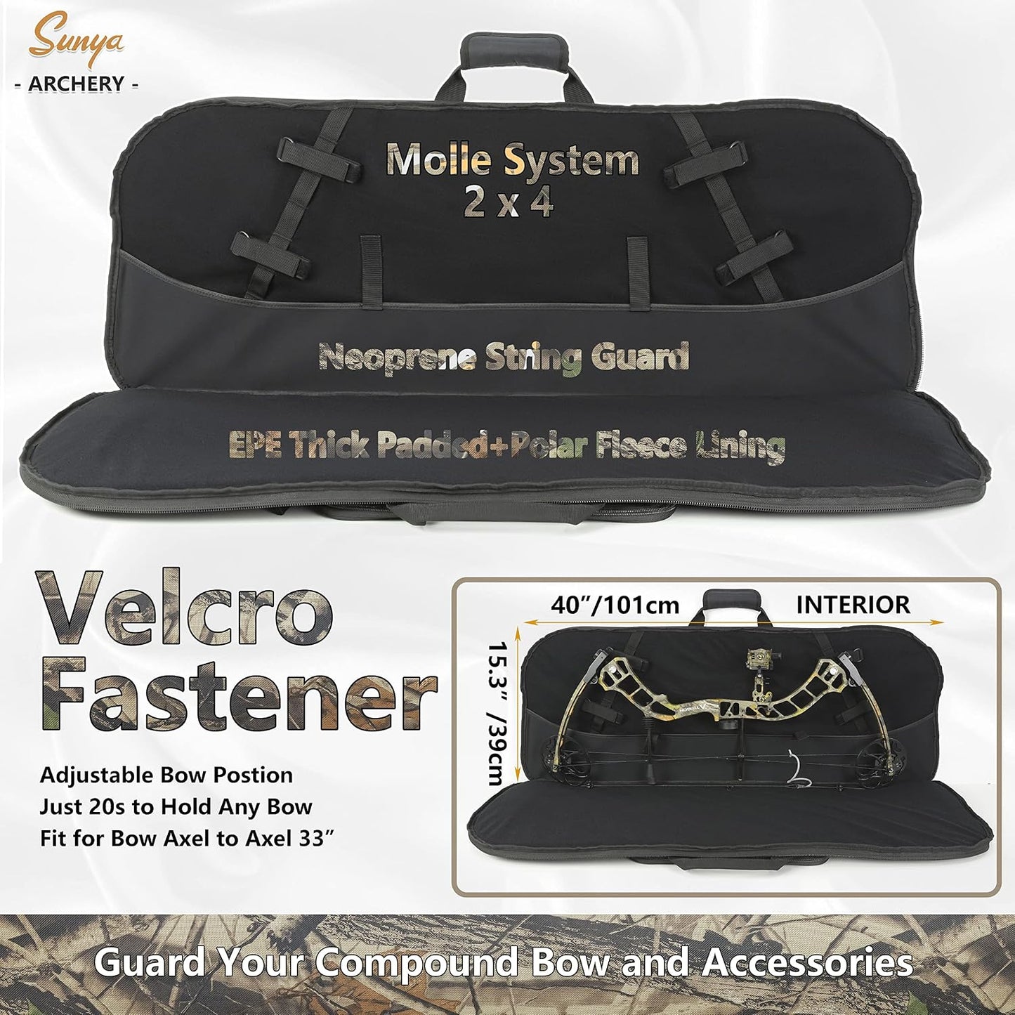SUNYA Compound Bow Case with Molle System - Neoprene Bow String Protection & Padded Shoulder Sling - Soft Carrying Case for Archery Accessories, Equipment