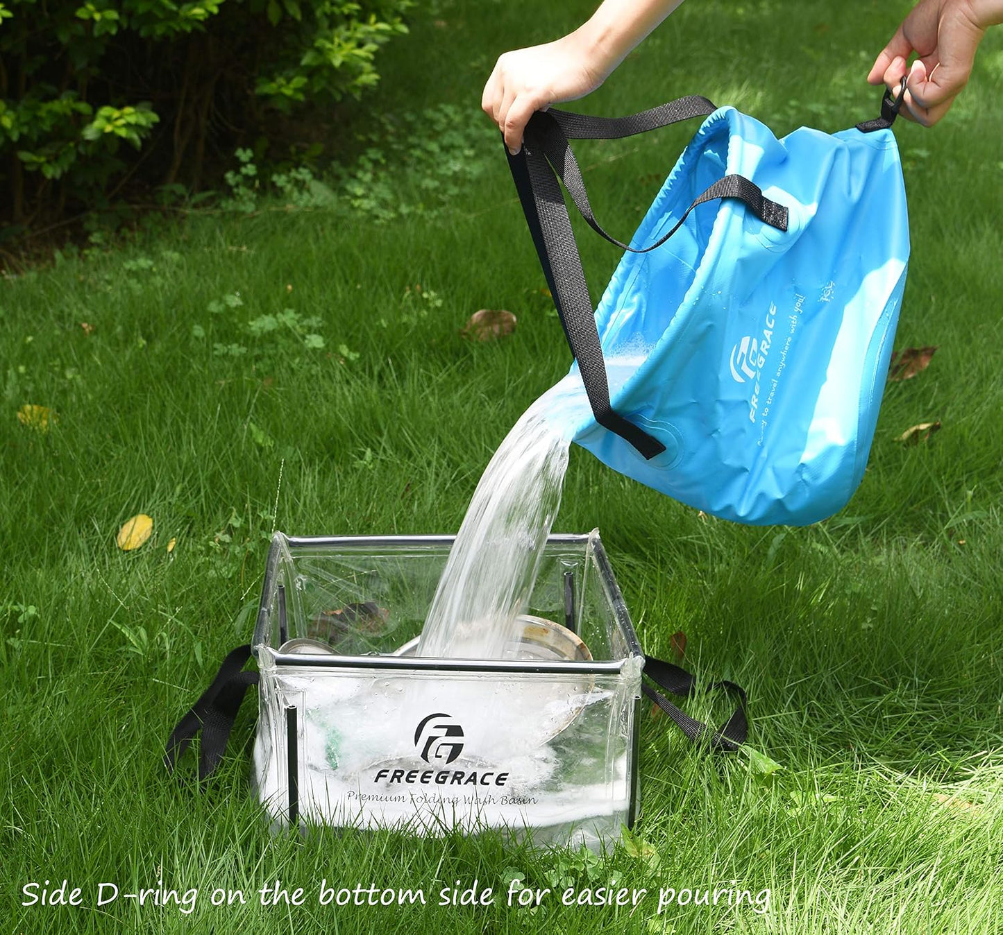 Freegrace Collapsible Bucket with Mesh Tool Pocket - 10L, 16L &amp; 23L Portable Folding Water Container - Heavy Duty 500D Tarpaulin, BPA-Free Wash Basin for Camping, Fishing, RV, and Car Washing