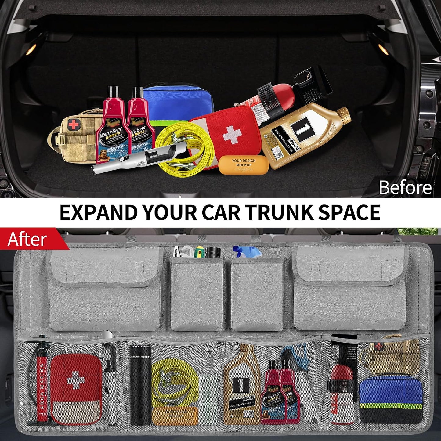 Car Trunk Organizer and Storage, Large Capacity Backseat Hanging Storage Accessories, Backseat Car Organizer for SUV/MPV/Truck (Dimgrey)