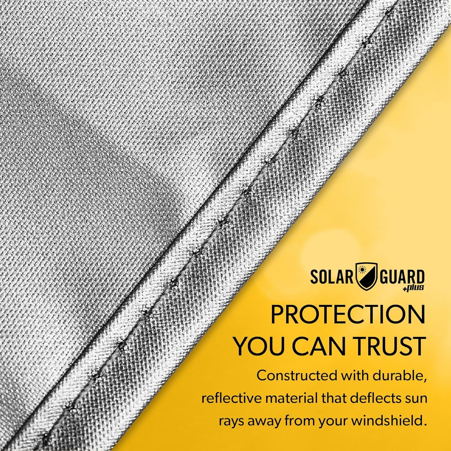 SolarGuard Plus Sunshade for Car Windshield - Reflective Car Shades for Windshield, Blocks Damaging UV Rays - for Use on Front Window Exterior, Includes Security Flaps - Silver, Standard Size