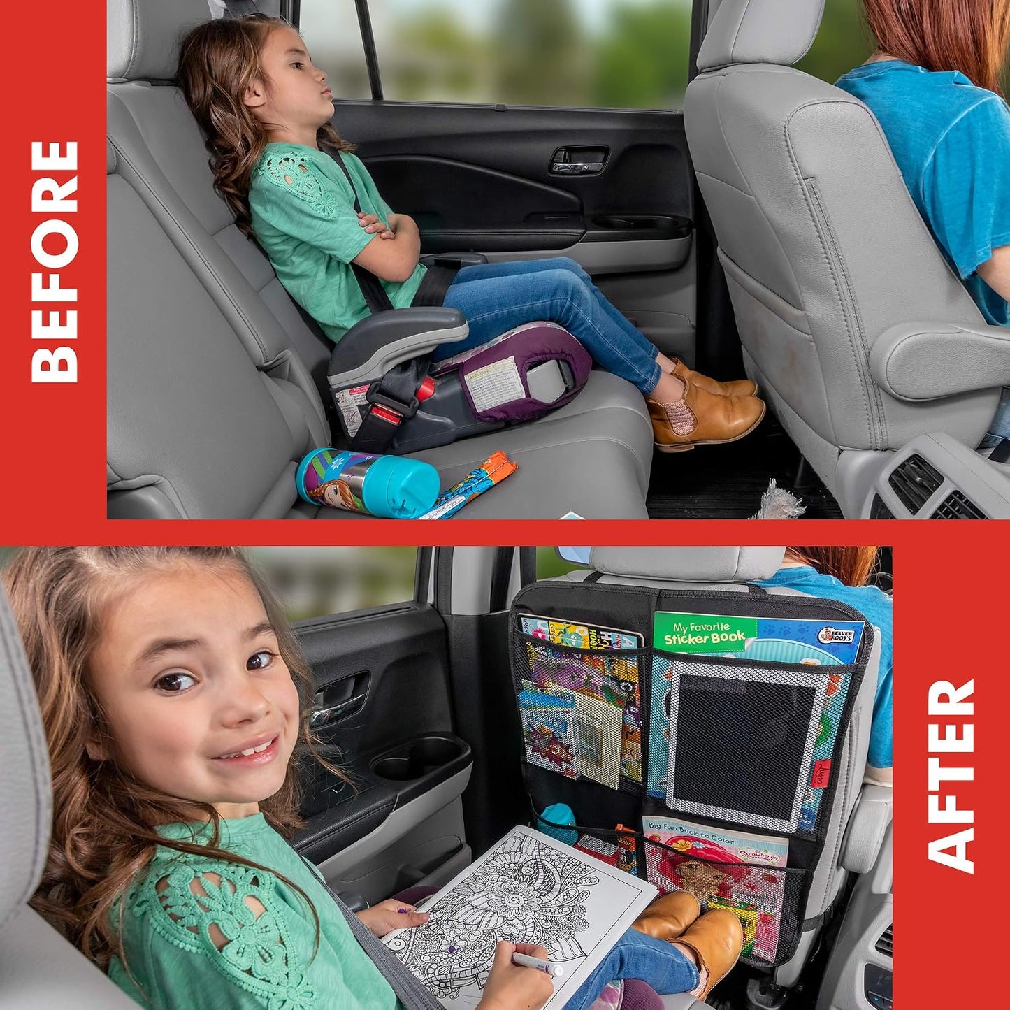 Lusso Gear Kick Mats (2 Pack) - Car Seat Back Protectors, Premium Waterproof Fabric, Reinforced Corners to Prevent Sag, and 4 Mesh Pockets for Large Storage (Gray)