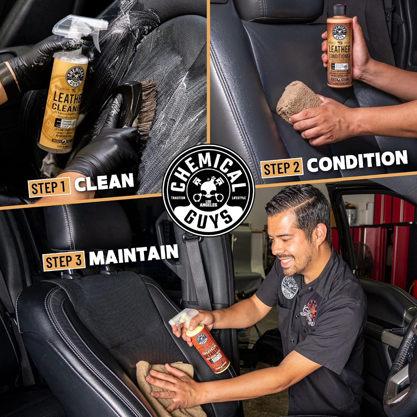 Chemical Guys Leather and Microfiber Car Detailing Kit with Cleaner, Conditioner and Towels (9+12=21 Pieces)