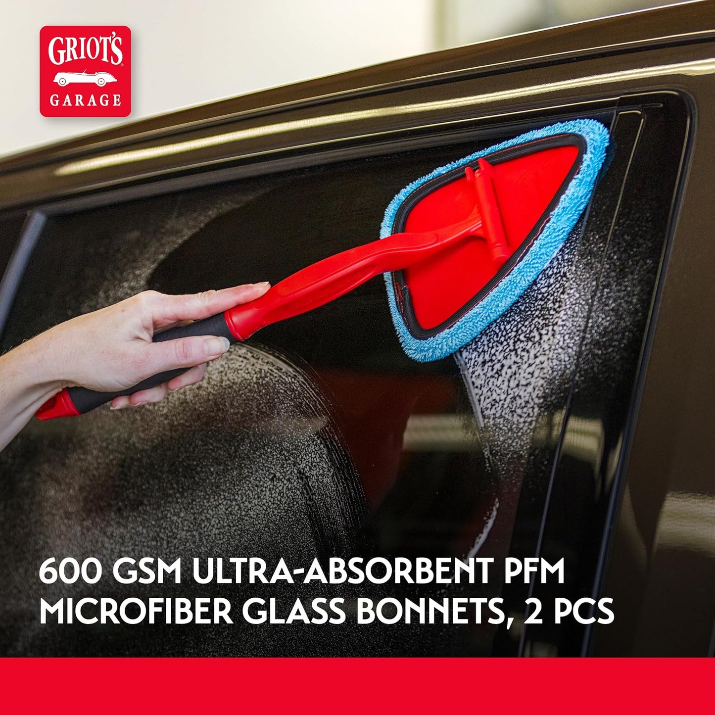 Griot's Garage 2-in-1 Easy Reach Detailing Wand, Extended Reach for Windshield, Window, Mirror, Dashboard, Vehicle Cleaning, 18" Handle
