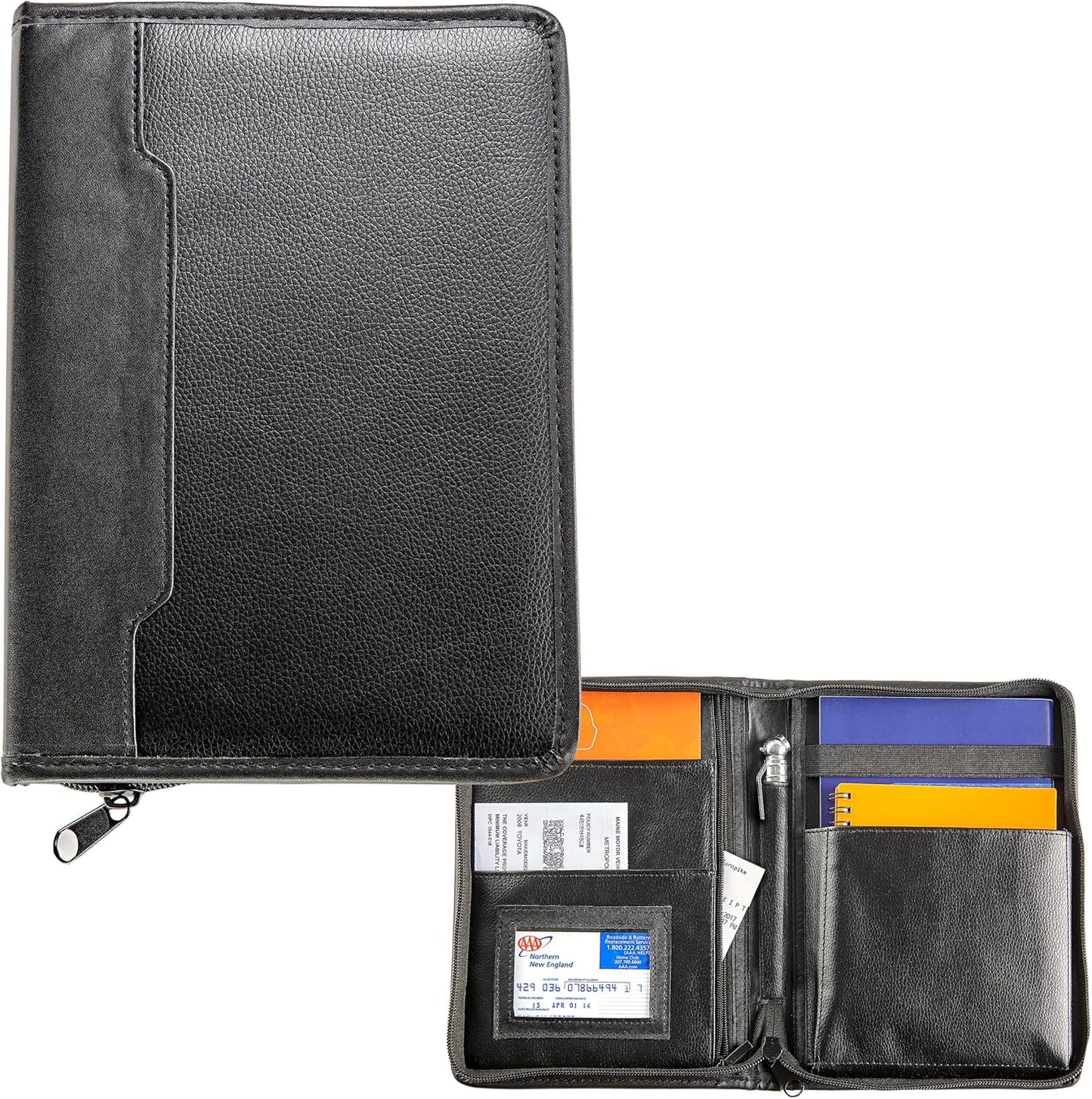 High Road Car Owners Manual Case and Glove Compartment Document Holder - Pebbled Faux Leather Glove Box Organizer for Car, SUV, Truck