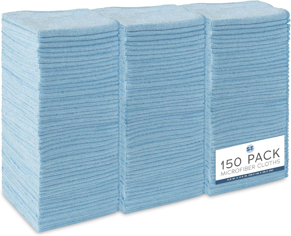 S&T INC. Microfiber Cleaning Cloth, 150 Pack, 11.5" x 11.5", Light Blue