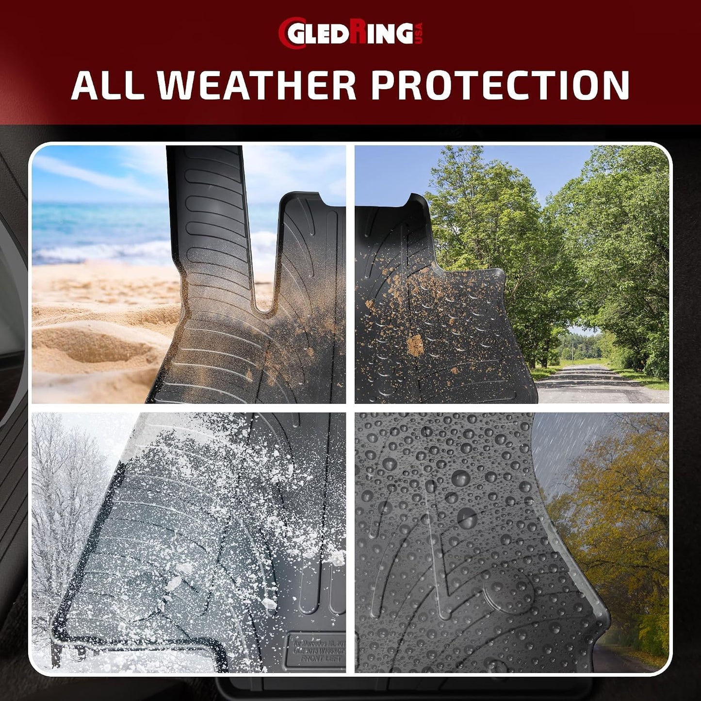 Gledring USA Custom Fit All-Weather Rubber Floor Mats Intended for Smart Fortwo (453) 2014-2019, No Trimming Required, Tailored Custom Fit, Protects from Rain, Mud, & Snow.