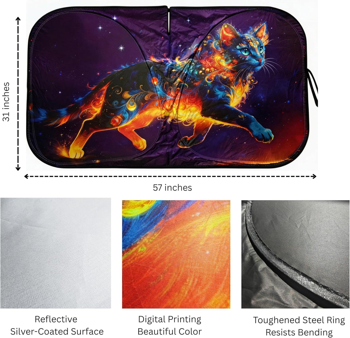 Mystical Cat Windshield Sun Shade Foldable, Reflective UV and Heat