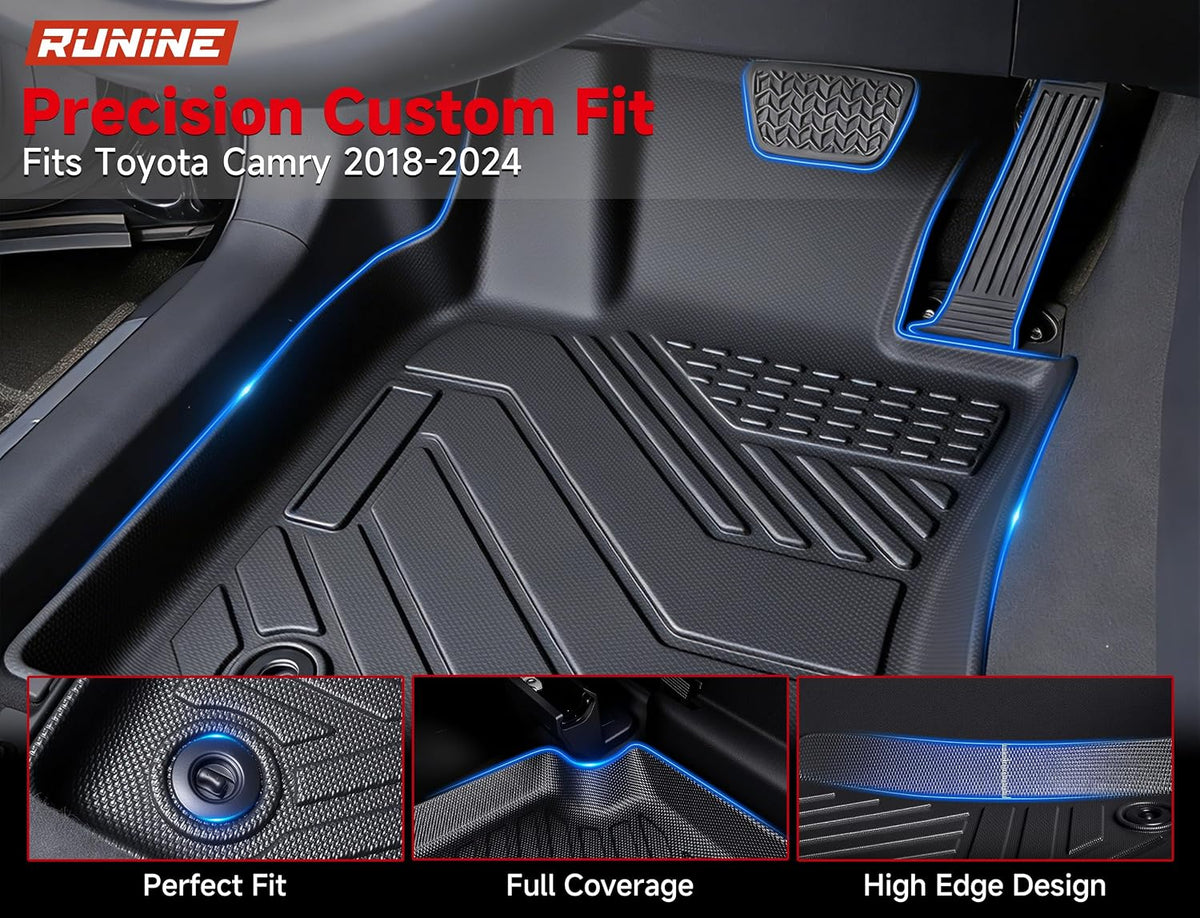 Floor Mats for Toyota Camry 2018-2022 2023 2024 (Not for Hybrid or AWD), All Weather Protection Custom Floor Mats Trunk Cargo and Car Windshield Cover Set Car Accessories,Car Floor Liners Set