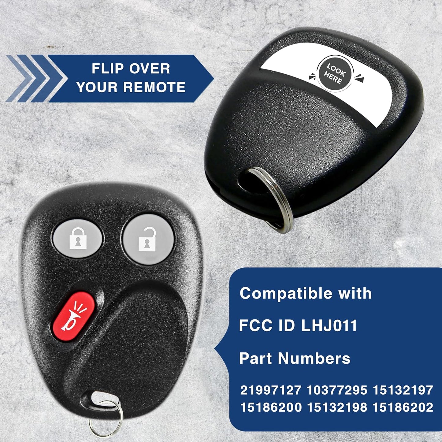 KeylessOption Key Fob Replacement for 2003 2004 2005 2006 2007 Chevrolet Chevy Silverado Suburban Tahoe GMC Sierra Yukon Cadillac Escalade Hummer H2 Keyless Remote Control, 3-Button LHJ011-2 Pack