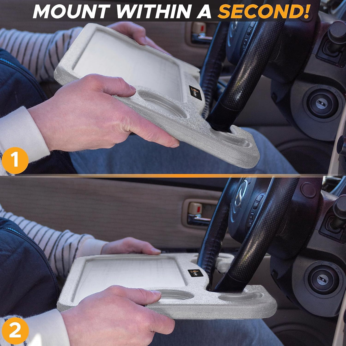 EcoNour 2 in 1 Car Steering Wheel Tray (Grey) | Car Tray for Laptop
