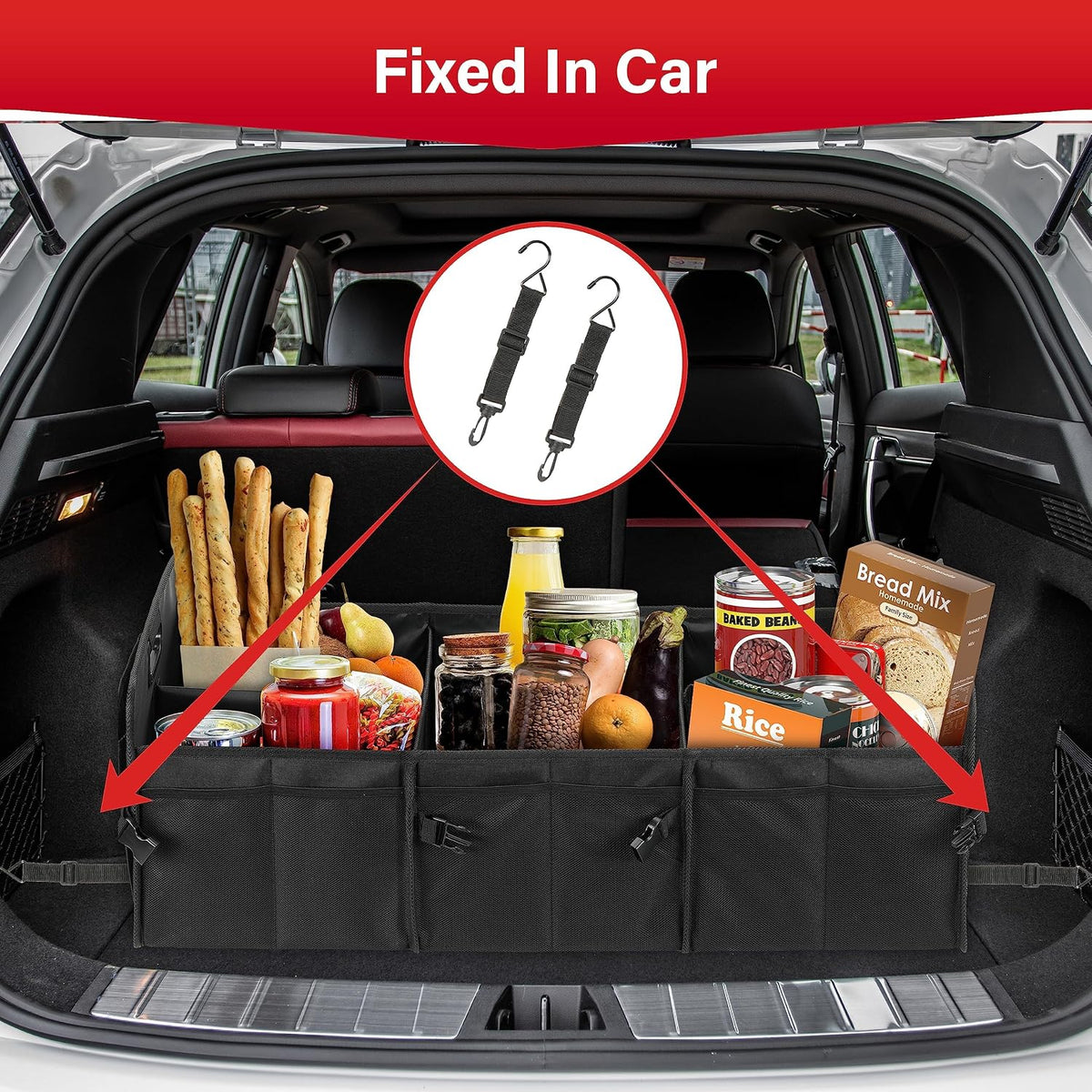 Simple Deluxe Trunk Organizer for Car, 95L Large Capacity, Collapsible Multi Compartment Automotive SUV Accessories, Adjustable Strap & Non Slip Bottom, for Travel/Home/Office, Black Newv