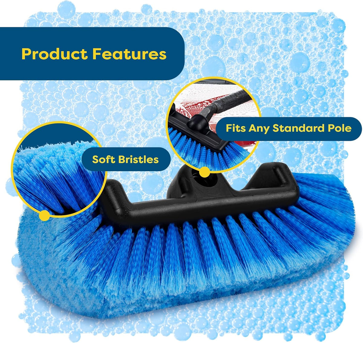 SCRUBIT 12" Car Wash Brush with Soft Bristles for Car Truck Boat Deck & House Cleaning, Exterior Washing Brush Connects with Pole & Hose, Storage Bag Included (Blue)