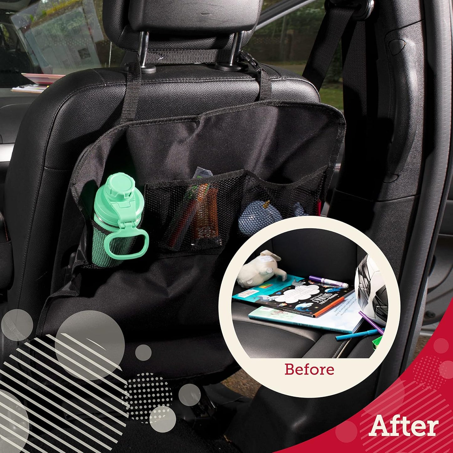 Lusso Gear Seat Back Protector - 2-Pack Kids Kick Mat & Car Seat Organizer - Waterproof Oxford Backseat Cover - 3 Mesh Pockets for Car Organization, Black