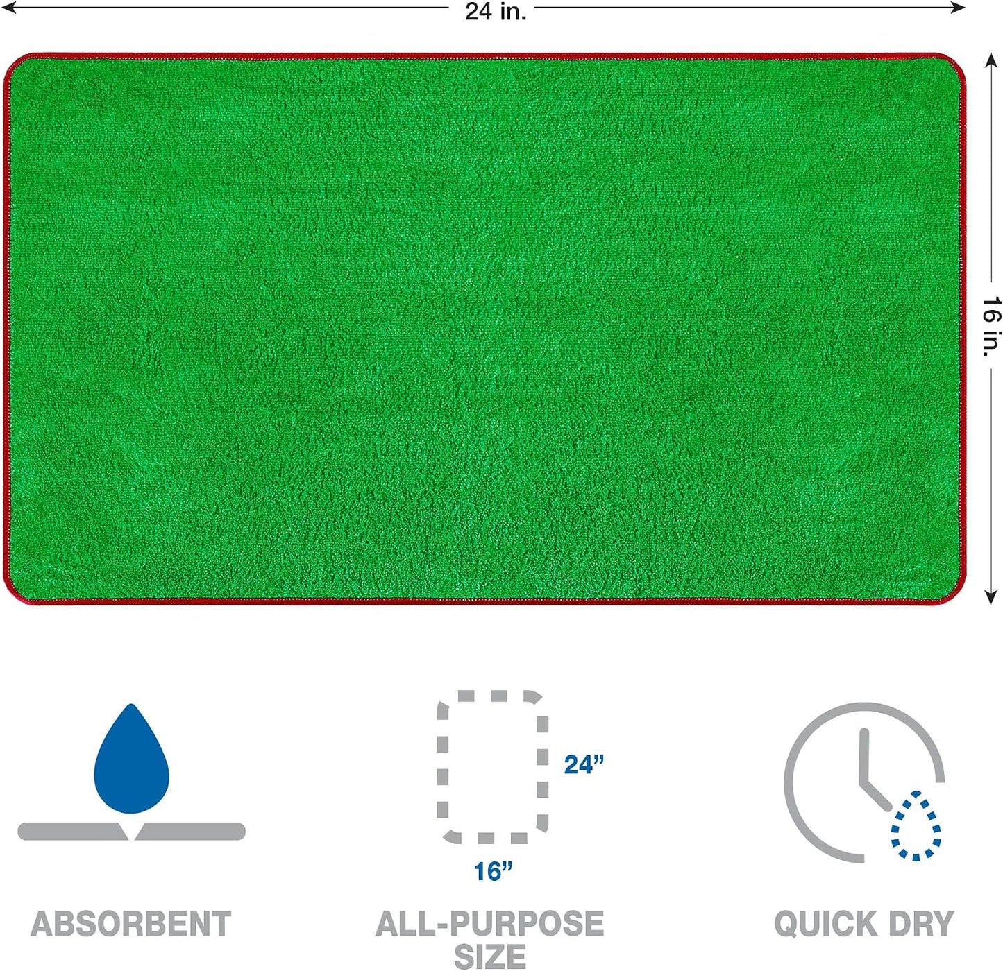 Detailer's Preference Dual Pile 400 GSM Microfiber Towels with Red Trim, All-Purpose Terry Weave Cleaning Cloths for Auto, Home, Boat, Scratch-Free & Reusable, 16x24 Inches, 12-Pack