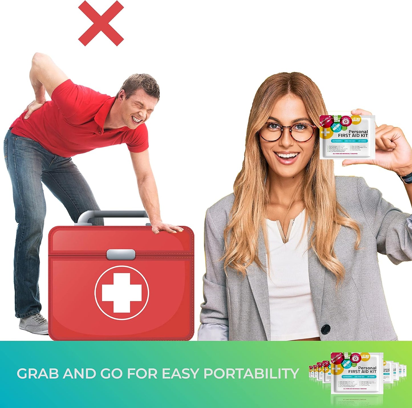 Bulk Mini First Aid Kits - Individual Grab-and-Go Pouches in Assorted Colors - Travel Size First Aid Supplies for Businesses, Schools, Clinics, Relief Efforts & Employee Wellness (100, 1, Count)