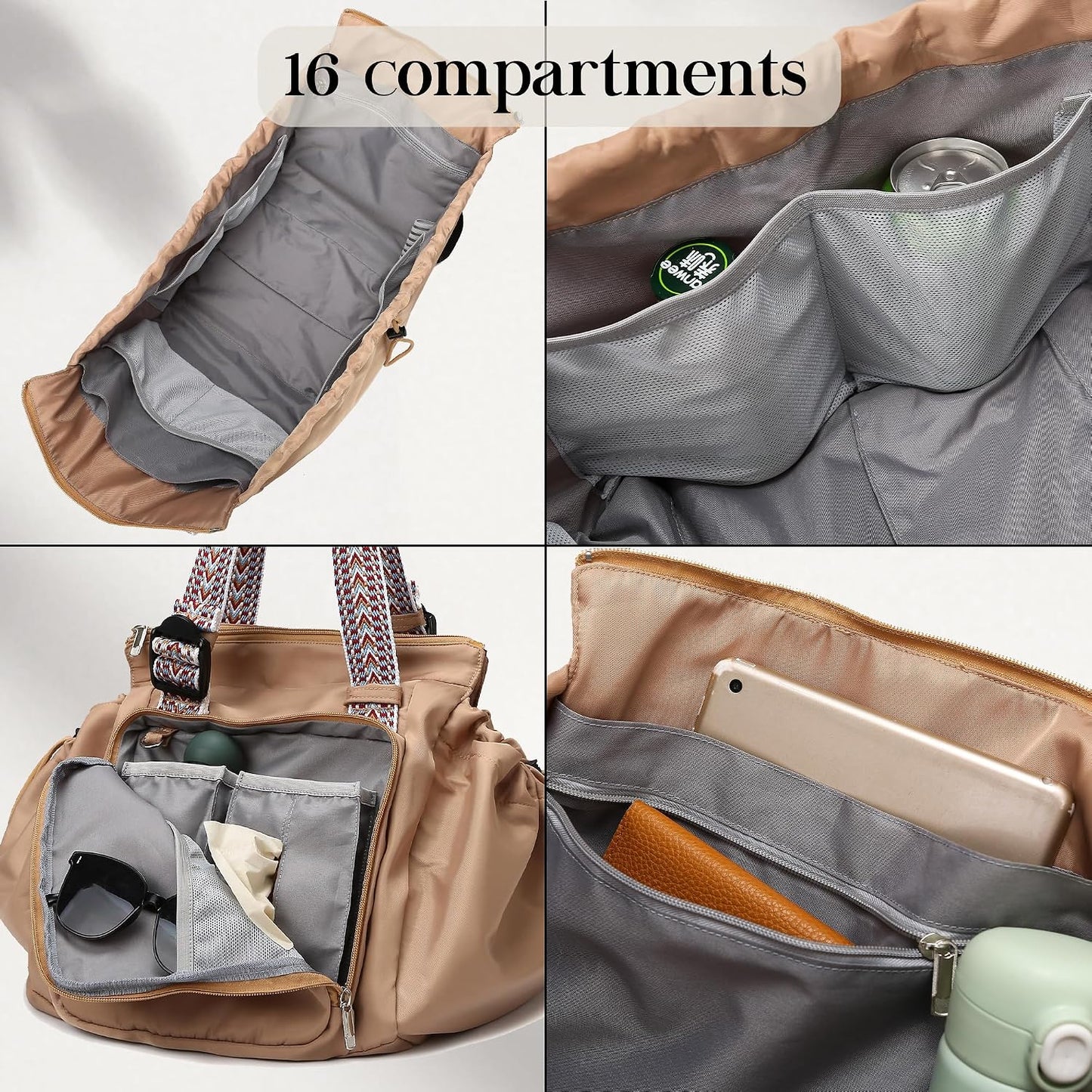 Everyday Bag Tote for Women, Spacious Diaper Bag with 16 Pockets, Durable Travel Bag, Sleek Work Shoulder Bag