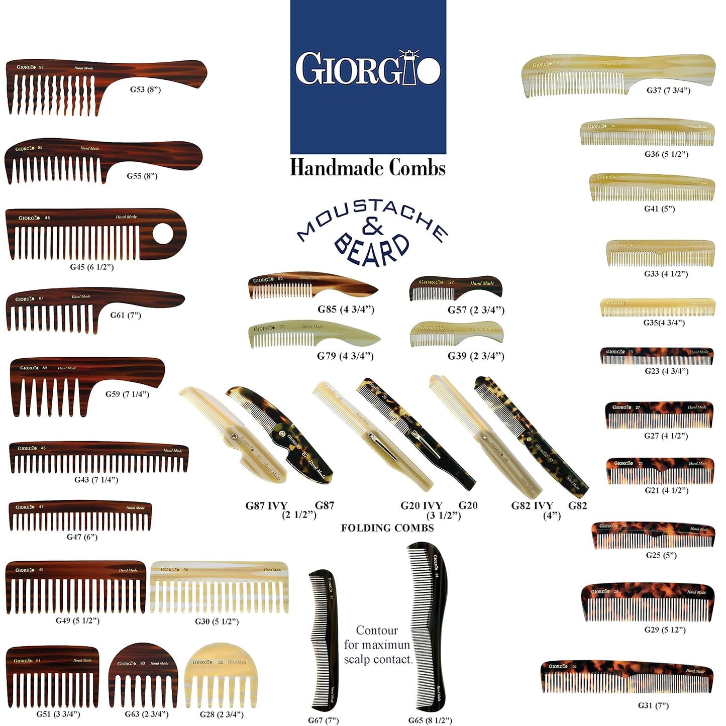 Giorgio G51 Wide Tooth Detangling Combs for Women, Wide Teeth Pocket Comb for Thick Curly Wavy Hair. Hair Detangler Comb For Wet and Dry Everyday Care. Handmade, Saw-Cut and Hand Polished
