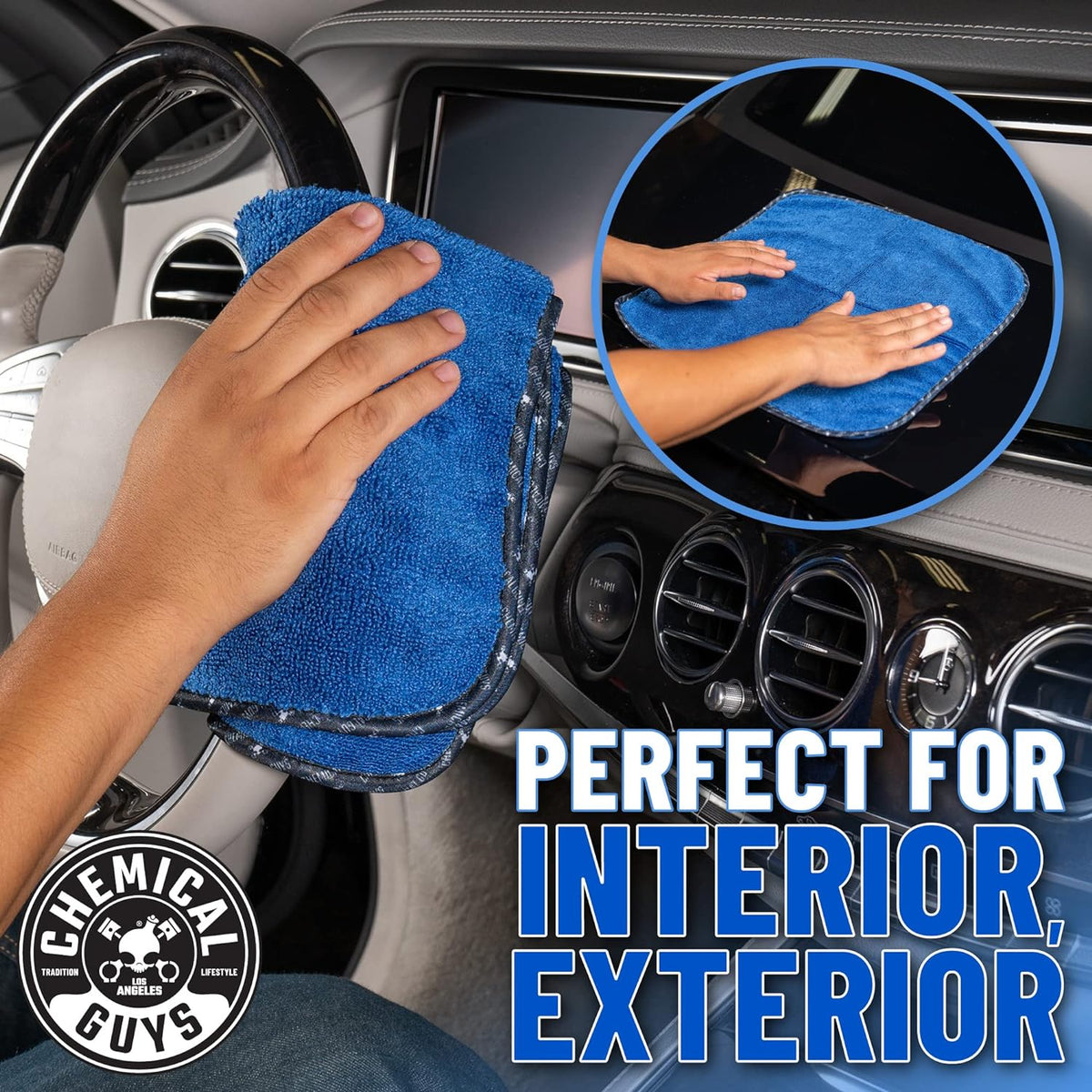 Chemical Guys, Professional Microfiber Towels, 16 x 16 in, Blue, 12 Pack | Ultra-soft, scratch-free towels to buff wax, dry panels and clean glass and interiors, machine washable