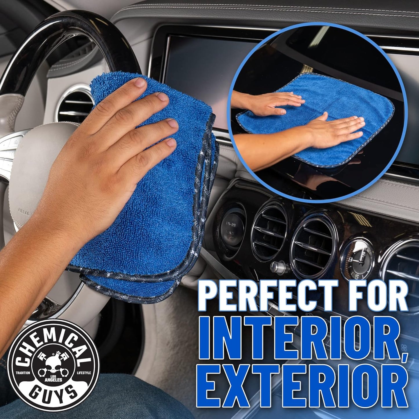 Chemical Guys, Professional Microfiber Towels, 16 x 16 in, Blue, 24 Pack | Ultra-soft, scratch-free towels to buff wax, dry panels and clean glass and interiors, machine washable