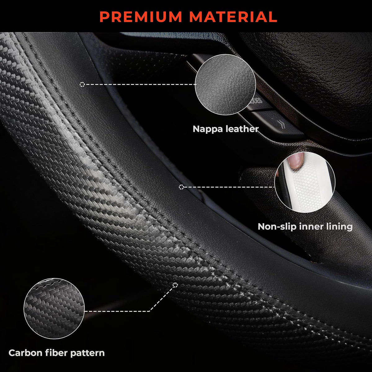 Steering Wheel Cover for Dodge Ram 1500 2500 3500 2012-2026, Black