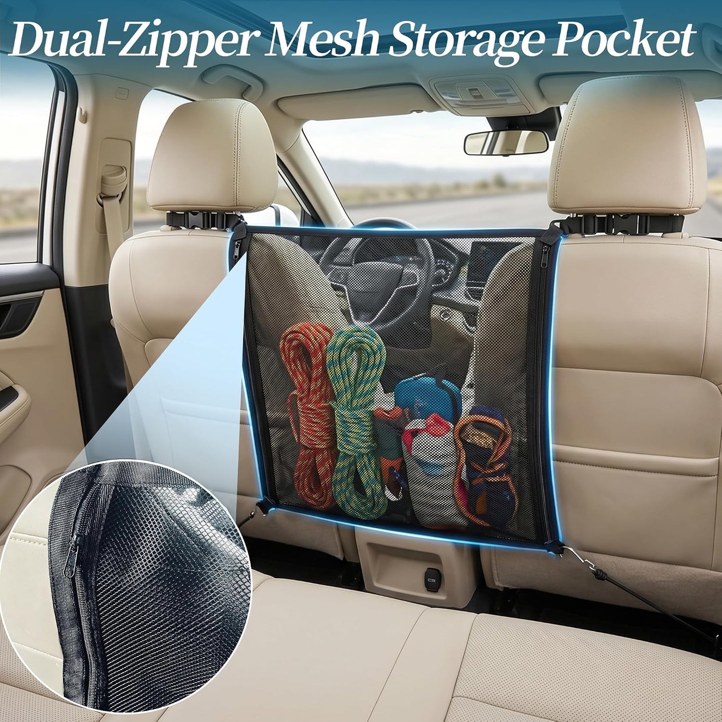 Dog Car Net Barrier for Back Seat, Pet Mesh Divider Gate Between Seats, SUV Truck Backseat Safety Barrier for Dogs Travel