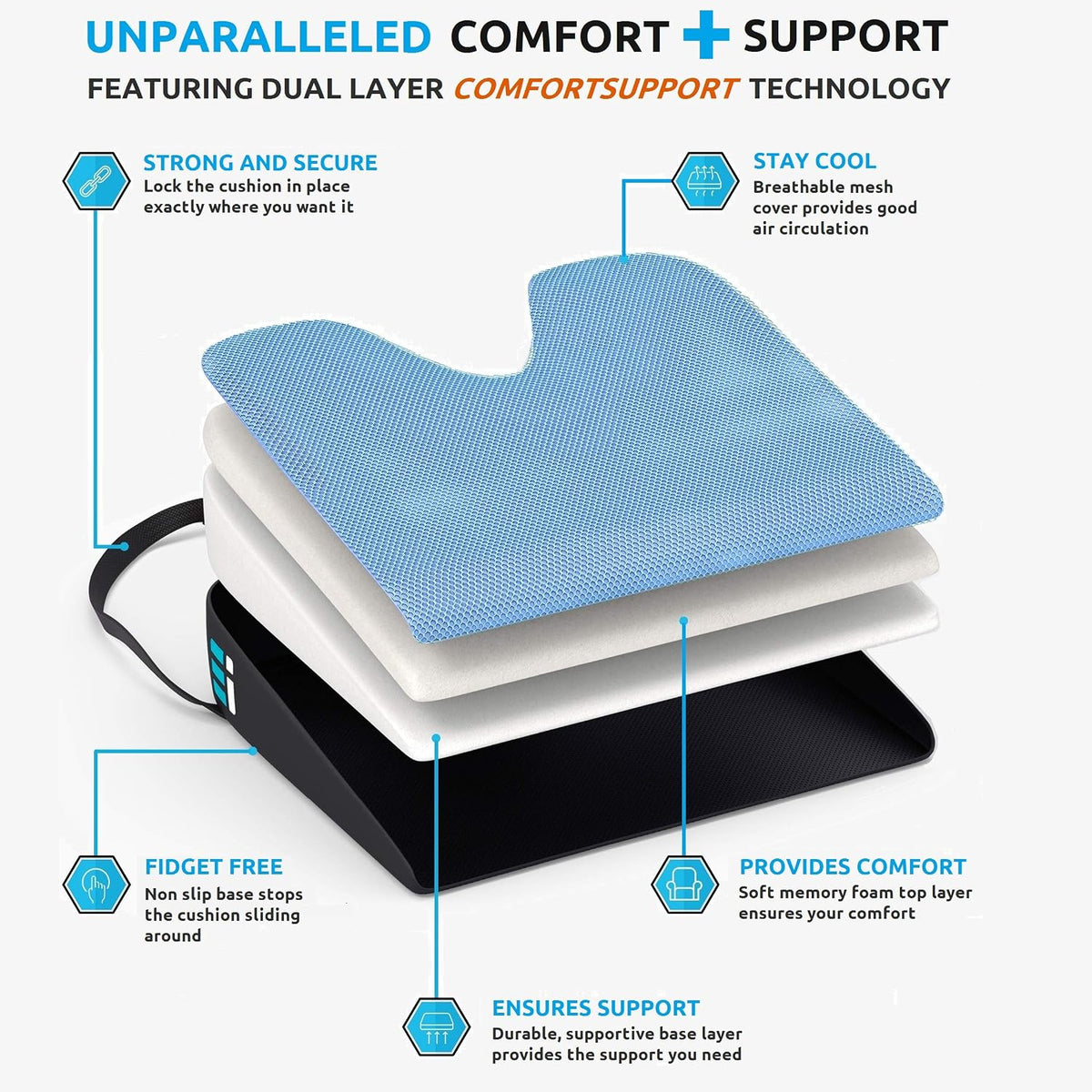 Premium Wedge Car Seat Cushion for Driving - Sciatica Seat Cushion for Car, Office, Home, Back Pain, Hip Support, Sciatica Pain Relief - Ergonomic Non-Slip Memory Foam Driving Pillow 17.5 x 15 x 3.5
