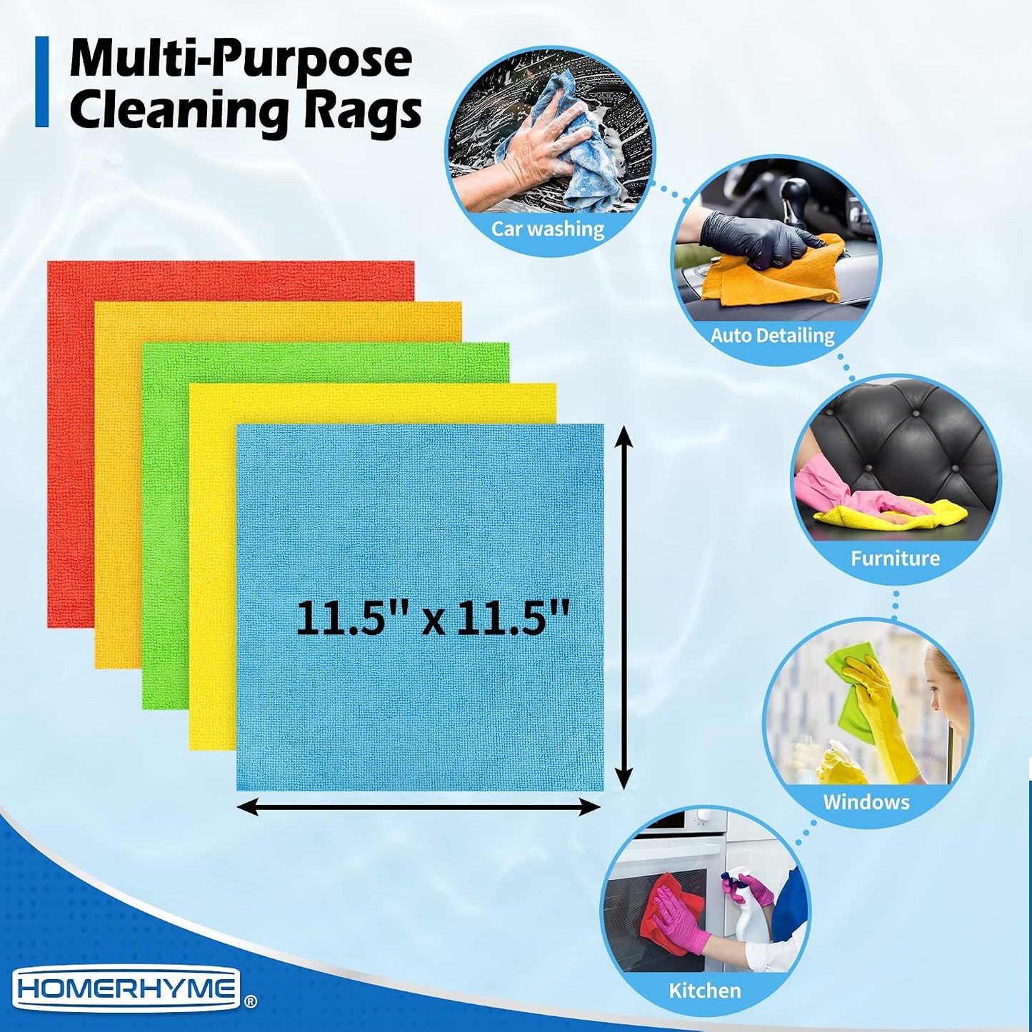 Microfiber Cleaning Cloth, 100 Pack Cleaning Rags Microfiber Towel Bulk Absorbent Lint-Free Wash Cloths, All-Purpose Shop Towels for Cars, Automotive, Garage, Home & Kitchen 11.5"*11.5"