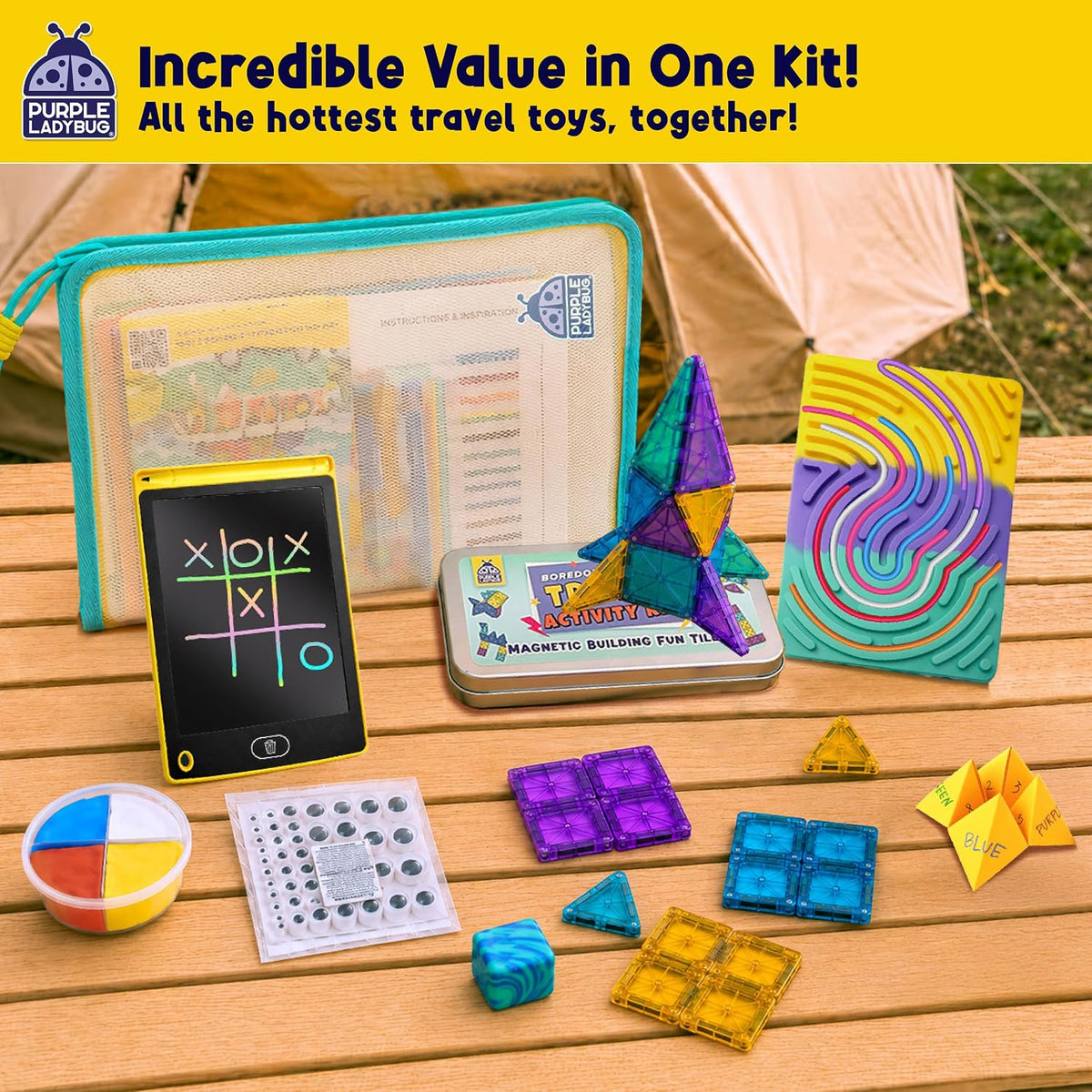 Road Trip Essentials for Kids Kit with 10+ Screen Free Activities | Roadtrip, Car Ride and Airplane Activities, Sensory Toys, Travel Games, Crafts, Fidgets, For Boys and Girls