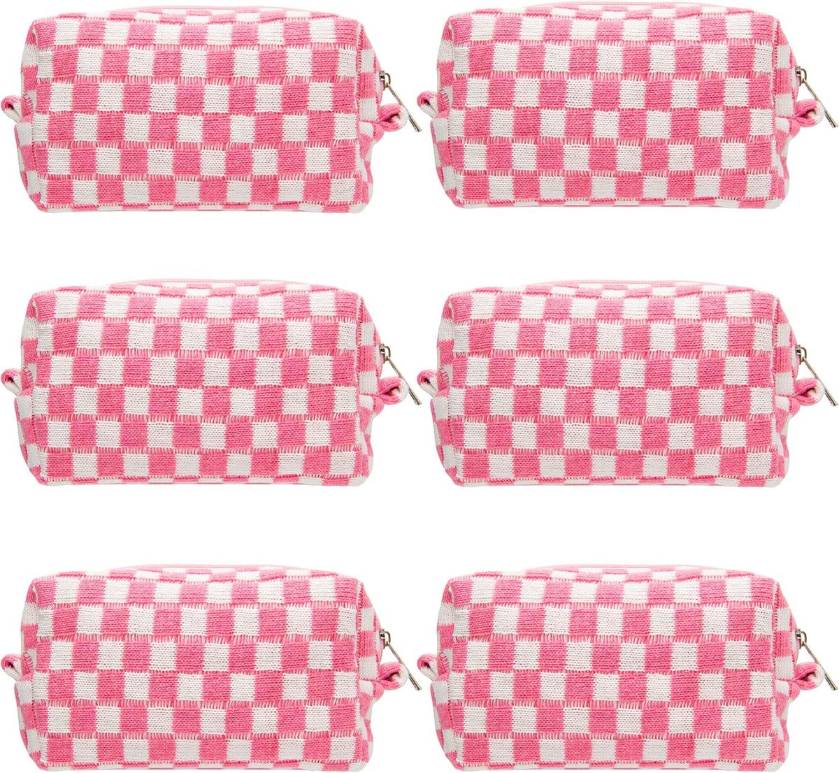 Checkered Makeup Bag for Purse, Small Travel Cosmetic Pouch,Pink,6 Pack