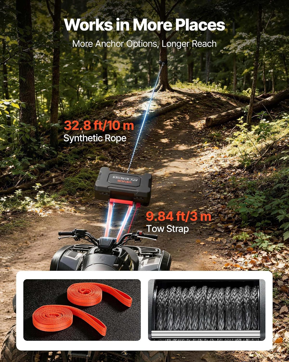 VEVOR Portable Winch, 3500 lbs 12V DC Electric Winch with Synthetic Rope, Wireless & Wired Remotes, Box-Style Recovery Kit with Fairlead, Clevis Hook, Strap for ATV UTV Off-Road Outdoor Pulling Tasks