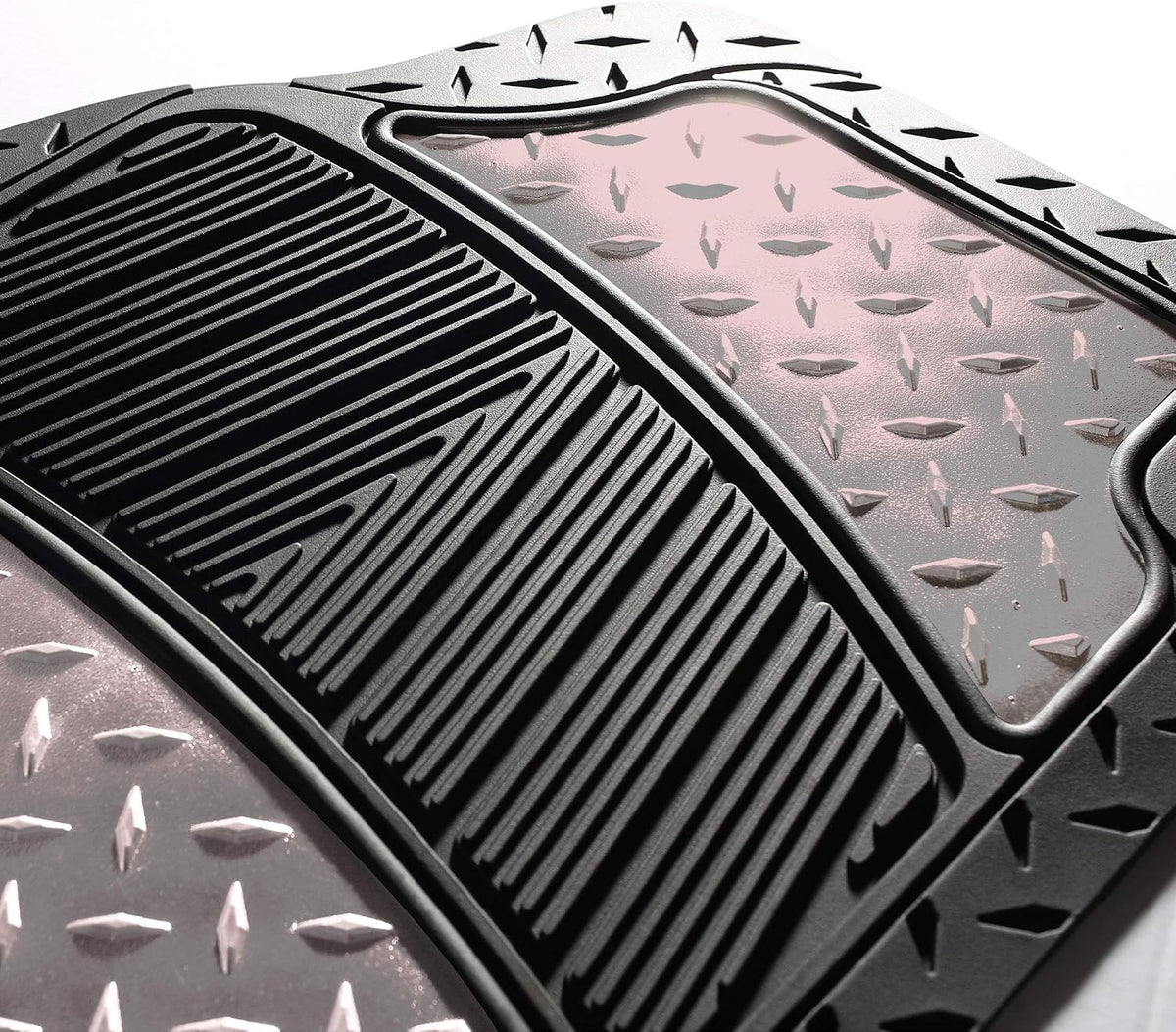 FH Group Automotive Floor Mats - Heavy-Duty Metallic Rubber Floor Mats for Cars, Universal Fit Full Set, Climaproof Floor Mats, Trimmable Floor Mats for Most Sedan, SUV, Truck Floor Mats Gray