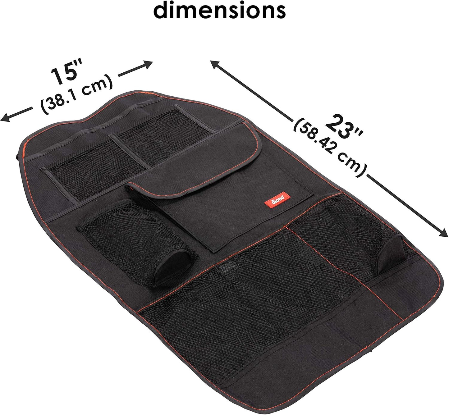 Diono Stow 'n Go Car Back Seat Organizer for Kids, Kick Mat Back Seat Protector, with 7 Storage Pockets, 2 Drinks Holders, Water Resistant, Durable Material, Black , 18x10x9 Inch (Pack of 1)