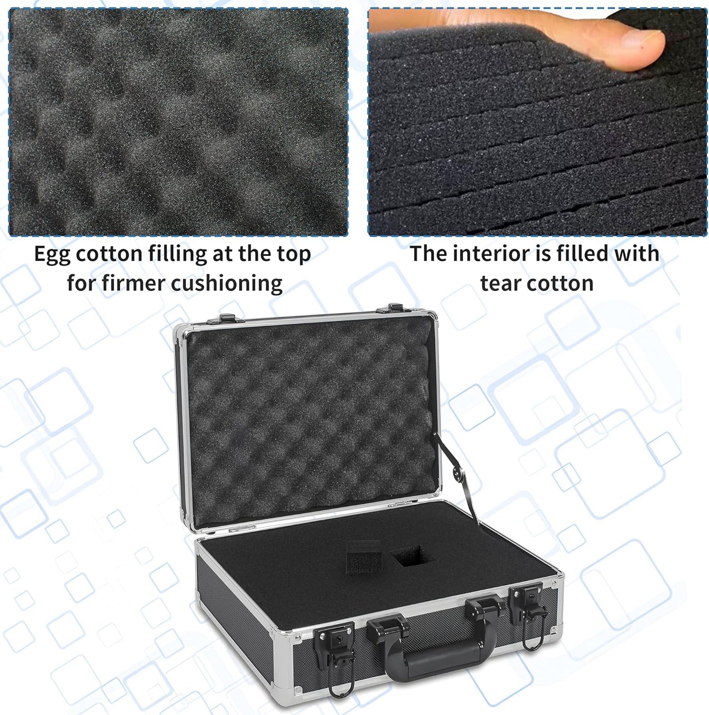 14 Inch Hard Shell Carrying Case Ideal for Wireless Mic System Storage & Camera Gear Transportation, Aluminum Alloy Sturdy Build, Customizable Pre-Diced Foam, Black