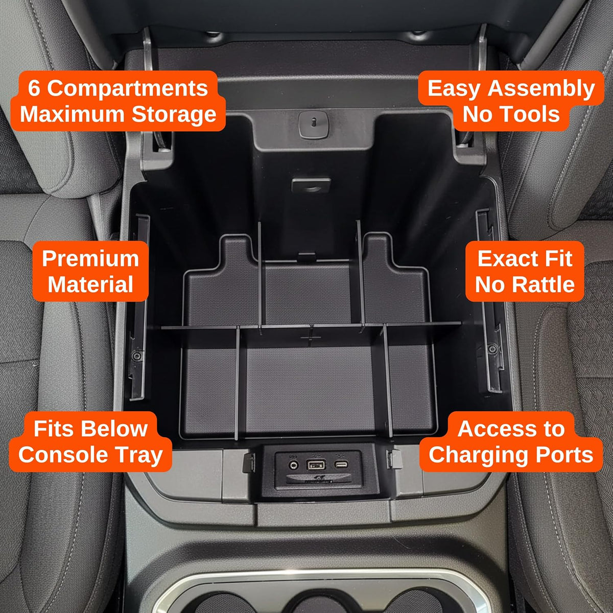Center Console Organizer for Chevy Silverado 1500 / GMC Sierra 1500 (2019-2021) & 2500/3500 HD (2020-2023) (full console w/bucket seats ONLY) - Made in USA - SLX157