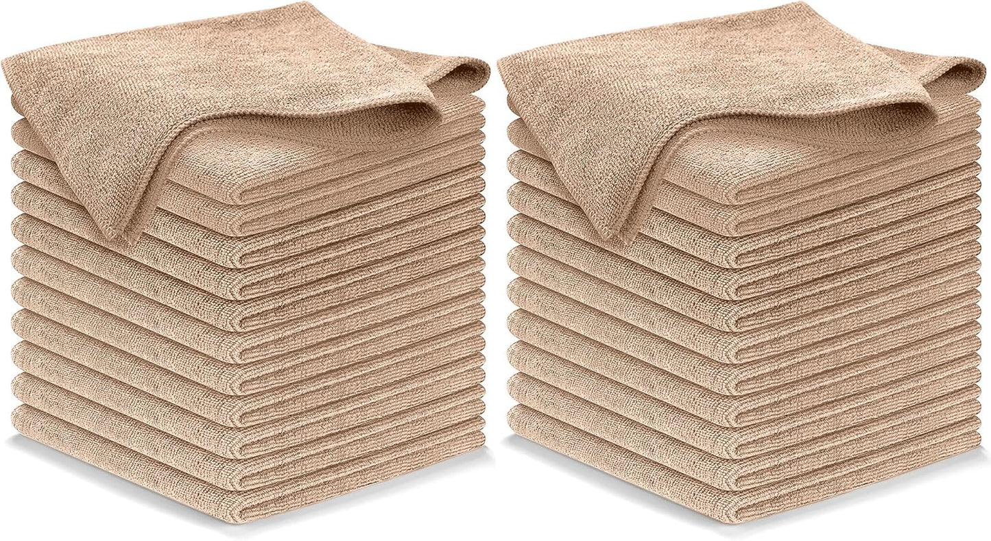 USANOOKS Microfiber Cleaning Cloth - Beige - 24Pcs (12.5x12.5 inch) High Performance - 1200 Washes, Ultra Absorbent Car Towel Traps Grime & Liquid for Streak-Free Mirror Shine - car Washing Cloth
