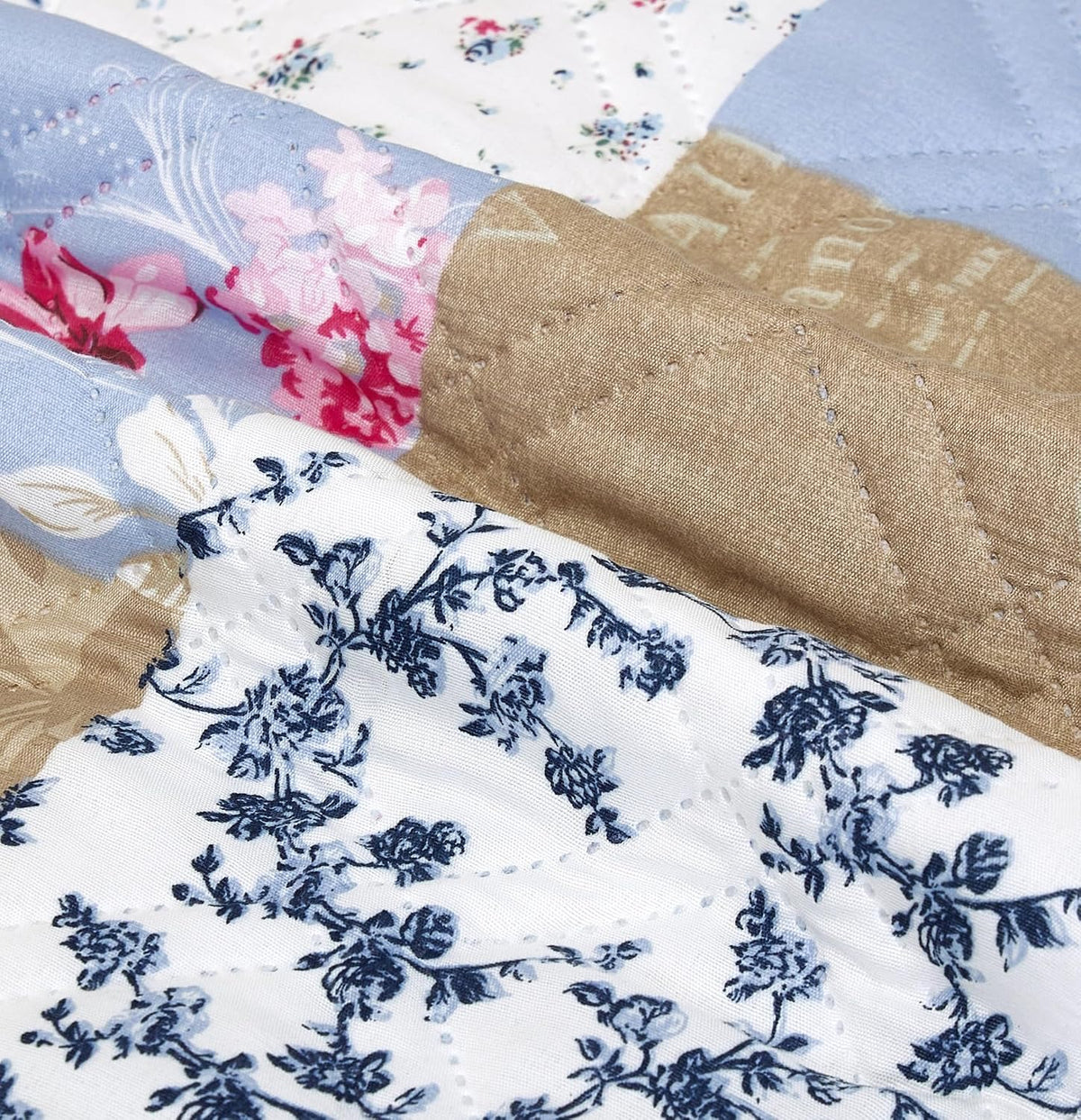 Brilliant Sunshine Blue Beige Rose Toile Couch Armrest Cover, 35"×13"