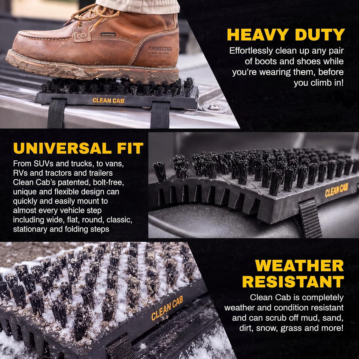 Universal Fit Truck Step Mounted Brush - Heavy Duty Boot Brush for Trucks, RVs, SUVs, and Semis - Easy Velcro Mounting - Perfect for Camping, Jobsite, and Home - Durable and Reliable