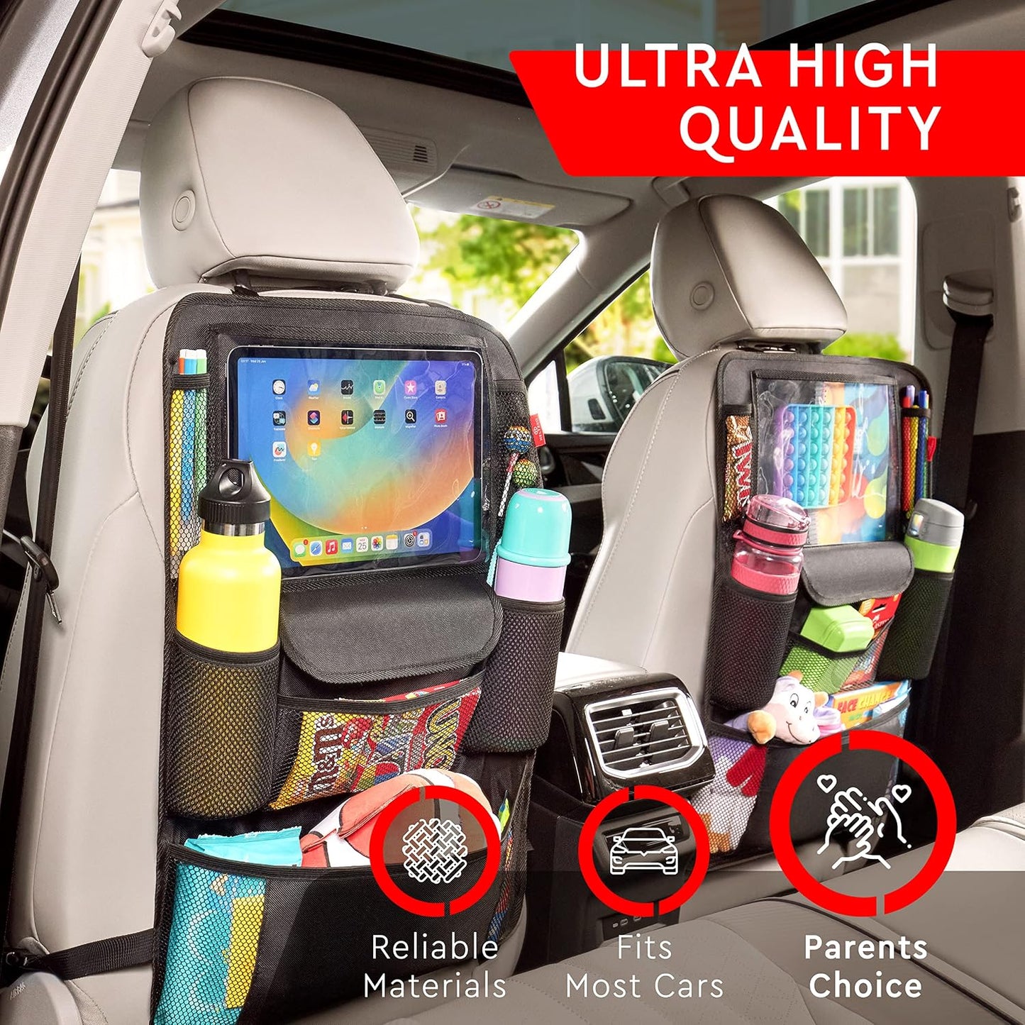 Helteko Car Seat Organizer, Ultra Version Kids Backseat Car Organizers and Storage, Waterproof Back Seat Protector Kick Mats with Tablet Holder 12" Car Accessories Interior, Gray, 1 Pack