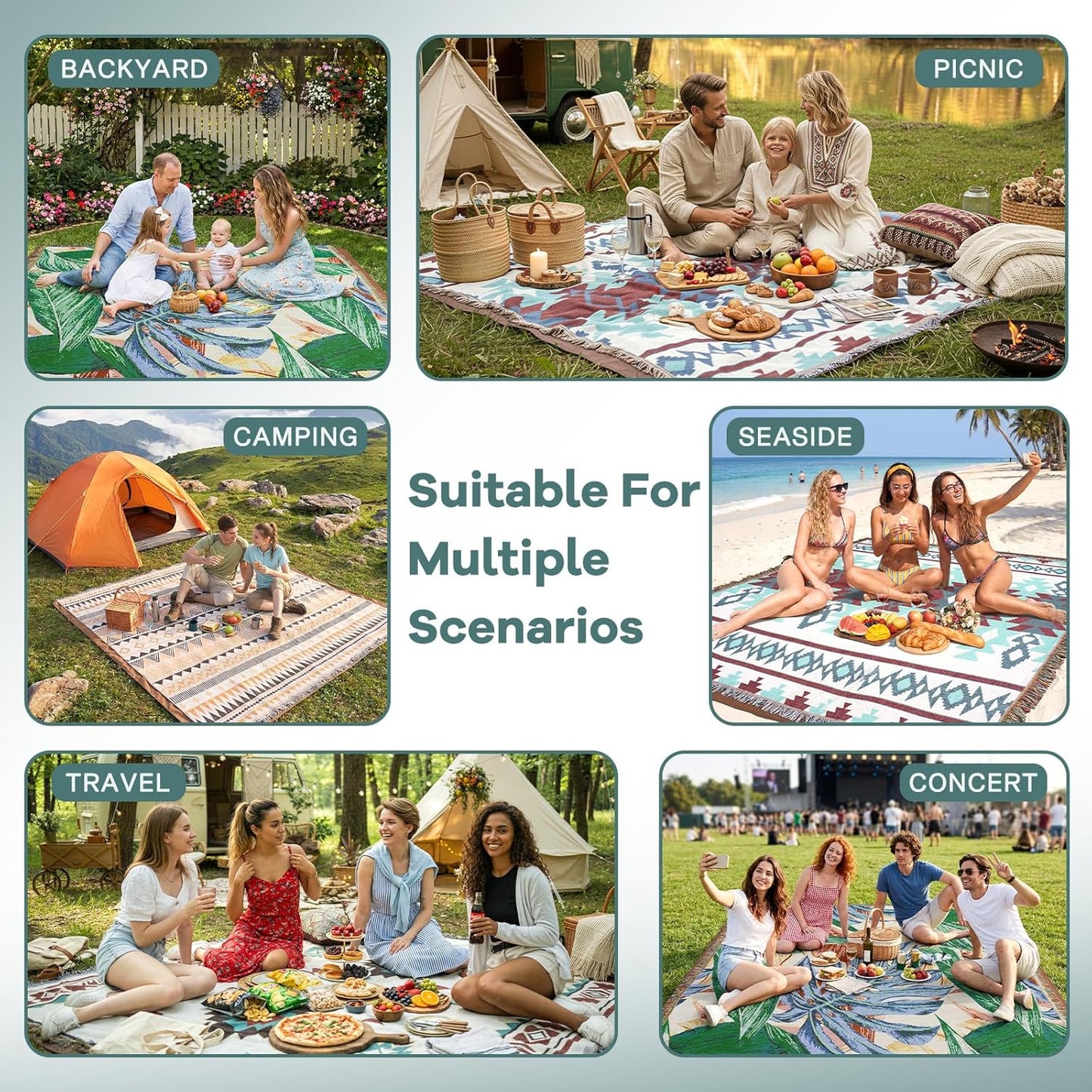 RYCHIC 2 in 1 Extra Large Camping Blanket Outdoor Rug Picnic Yoga Mat Lightweight Car Essential Roadtrip Gadget Rv Accessories Glamping Gear Must Haves Hiking Backpacking Necessities Women Beach Gift