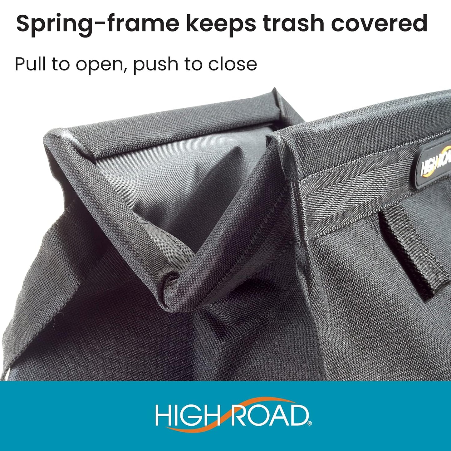 High Road Car Organizer with Car Trash Bag and Tissue Holder - Holds Full Size Tissue Box, Bottles and Wipe Containers - 2 Gal Leakproof Covered Car Trash Can with Push-Close Lid
