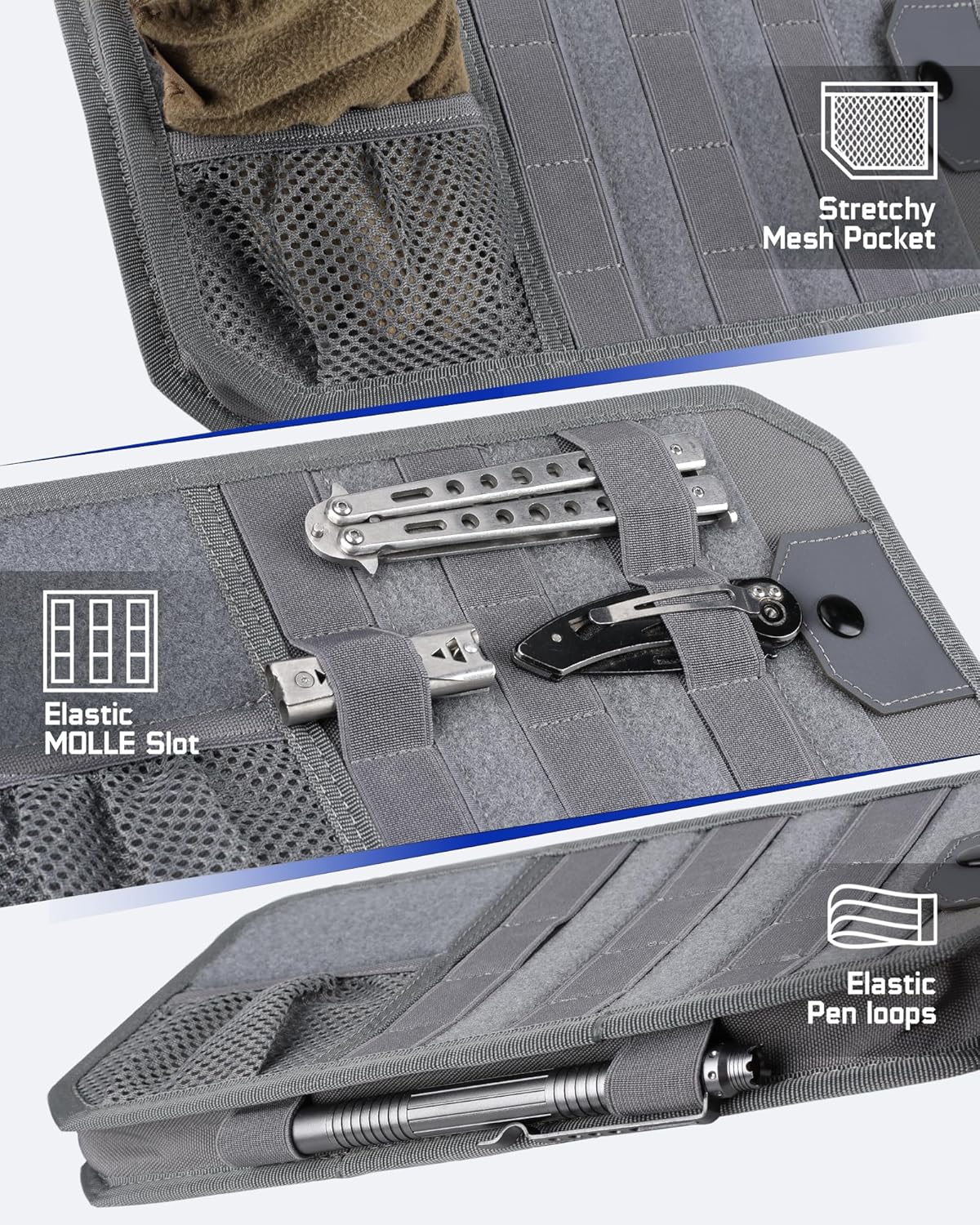 WYNEX Molle Car Sun Visor Organizer, Car Accessories with Zip Storage Pouch & Glasses Holder, Semi-Rigid Molle Panel with Patch for Tactical Gears, Fits Most Cars, Trucks, Pickups, Patrols