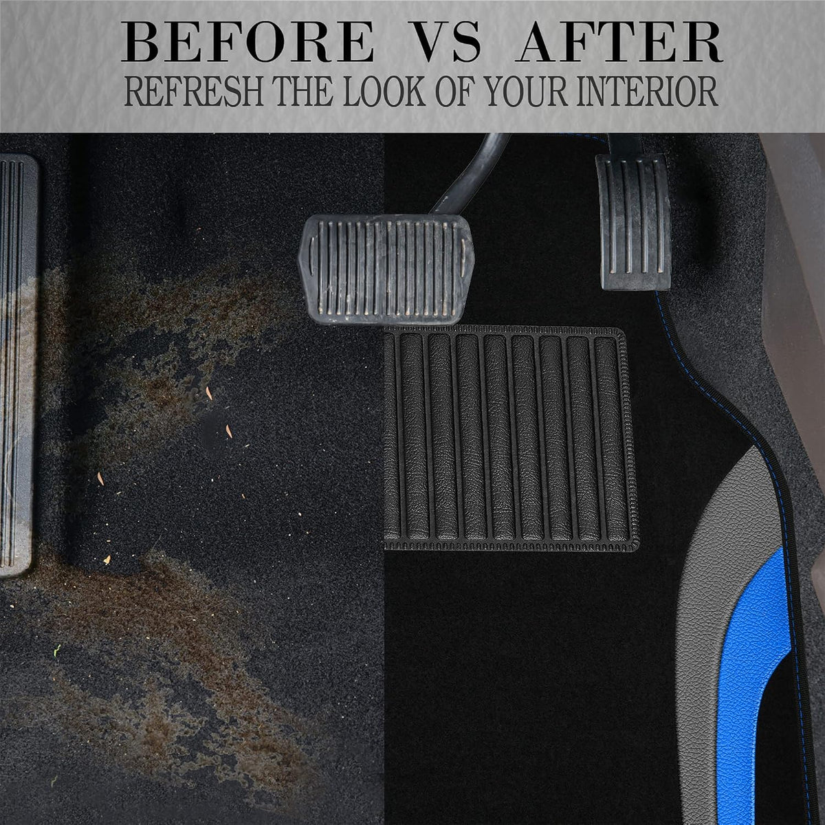 CAR PASS Leather Sporty Car Floor Mats Carpet, Universal Waterproof Automotive Floor Mat Fit for Sedans, Cars, Mid Trucks, Vans, SUV, Set of 4 (Black and Blue)