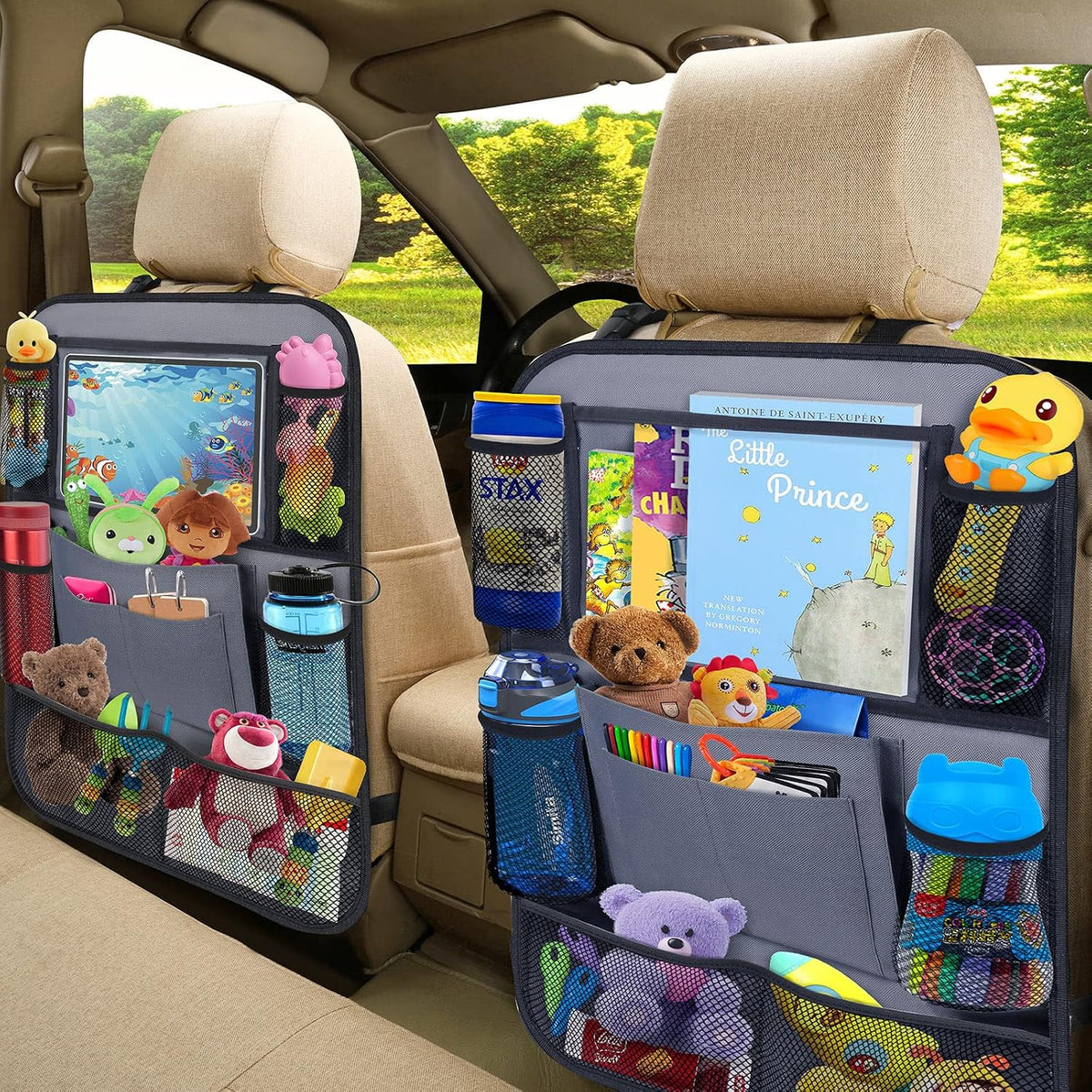 Backseat Car Organizer w/ 10 Storage Pockets 11" Tablet Holder, 2 PCS Gray